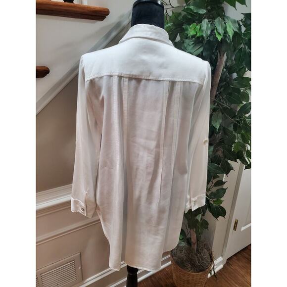 T&W Designs Womens White Tencel Collared Long Sleeve Button Down Casual Shirt XS - Picture 8 of 12